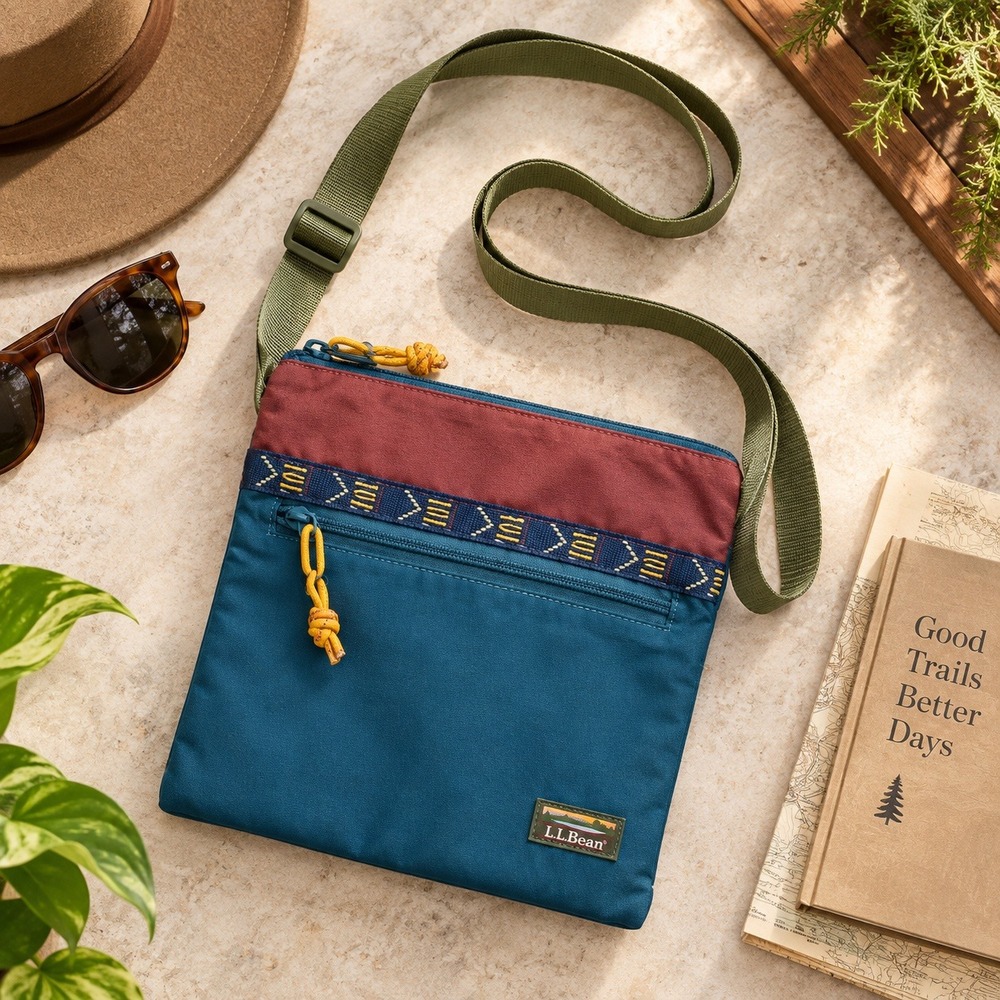 LL Bean Mountain Classic Crossbody Bag Gorpcore Lightweight Teal Burgundy NEW